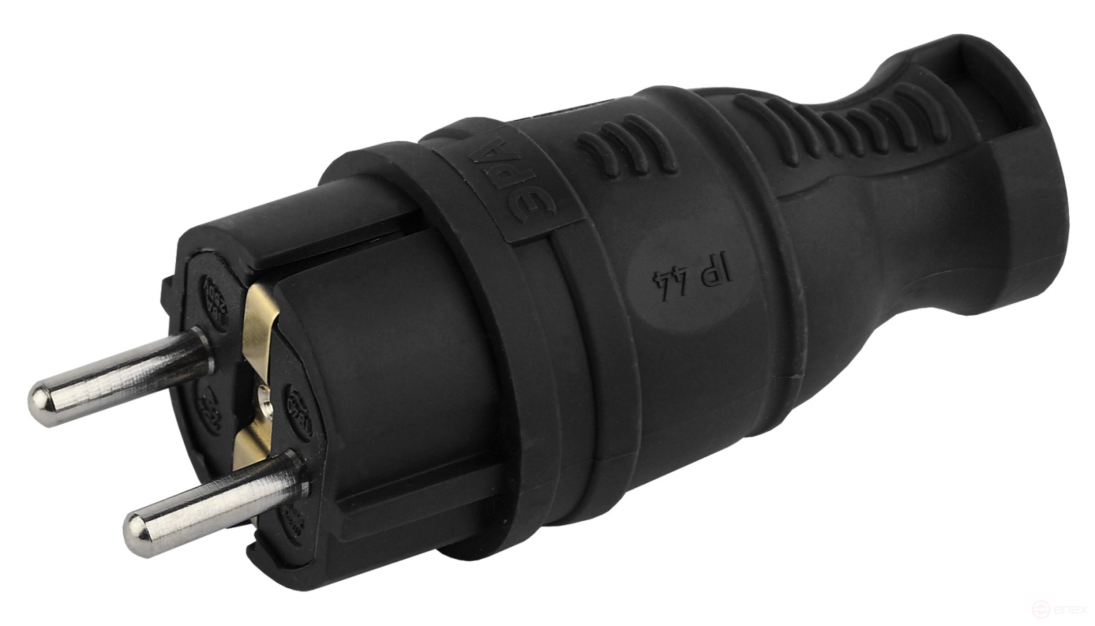 Вилка ЭРА V8-B-IP44 каучуковая с заземлением прямая 16A IP44 черная