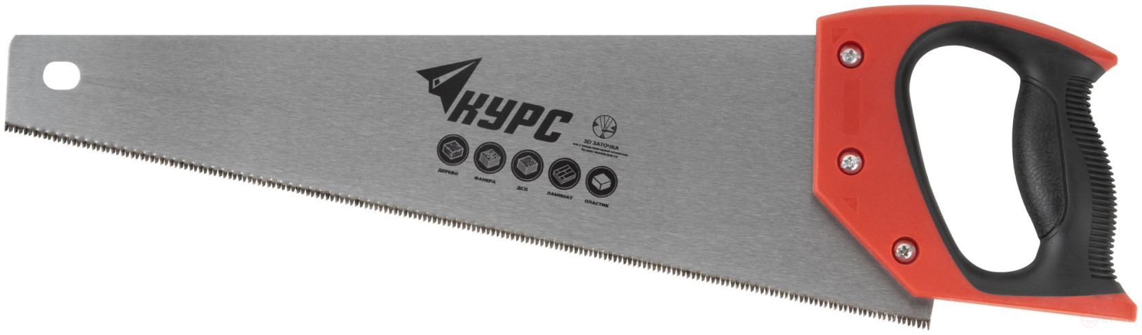 Hacksaw on wood, small red-hot tooth 12 TRI, 3D sharpening, layer.rubberized handle 400 mm