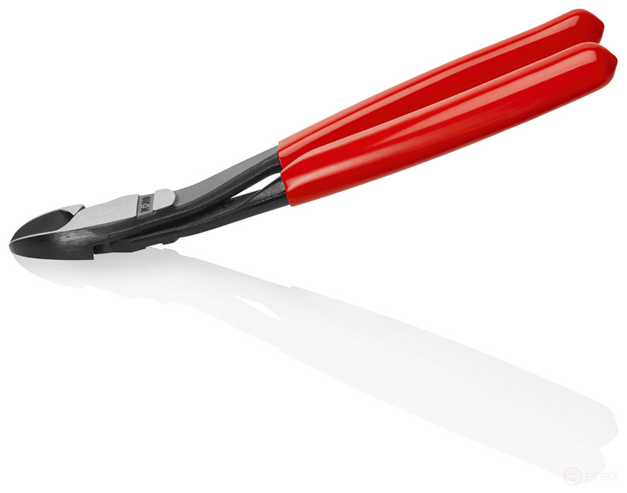 The side cutters are special. powerful, head 12°, cut: provol. cf. Ø 4.2 mm, solid. Ø 3 mm, royal. string Ø 2.5 mm, L-200 mm, black, 1-K handles