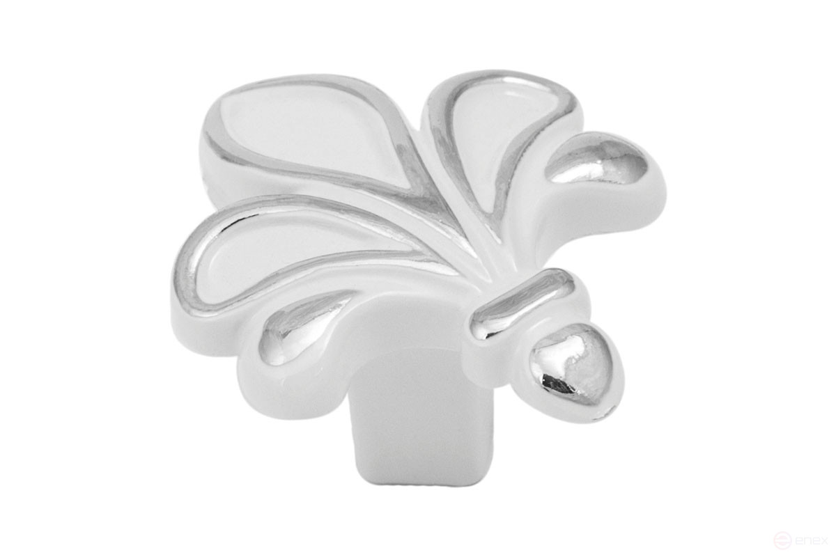 Ручка меб. кнопка мет. MILK серебро белый, AKS