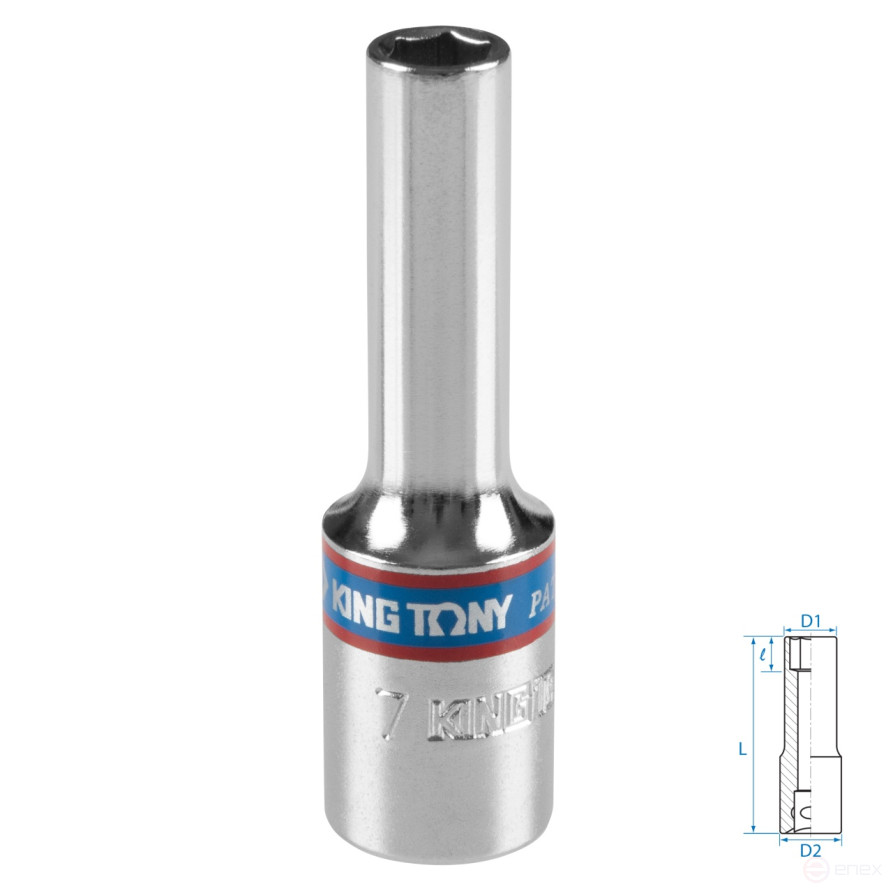 Головка торцевая глубокая шестигранная 3/8", 7 мм KING TONY 323507M