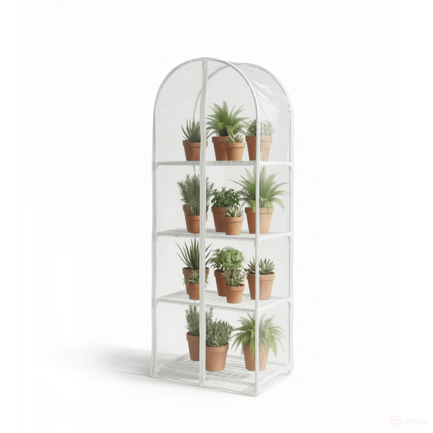 Greenhouse greenhouse on the windowsill Geoplastboard 59x39x160 cm 4 shelves with a cover arch color white