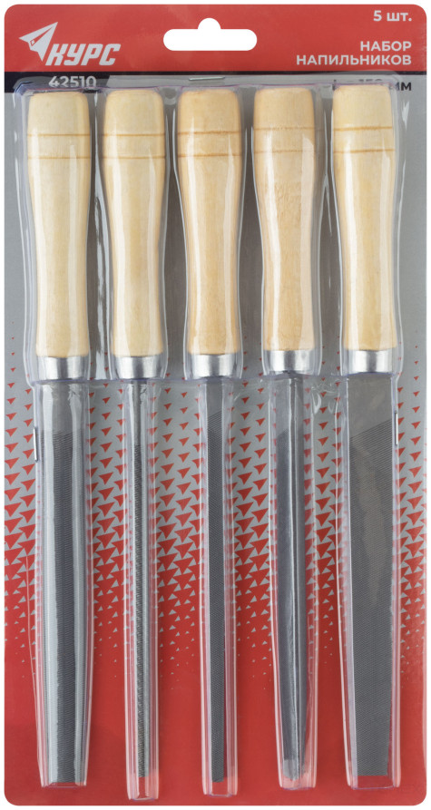Напильники, набор 5 шт., деревянная ручка 150 мм
