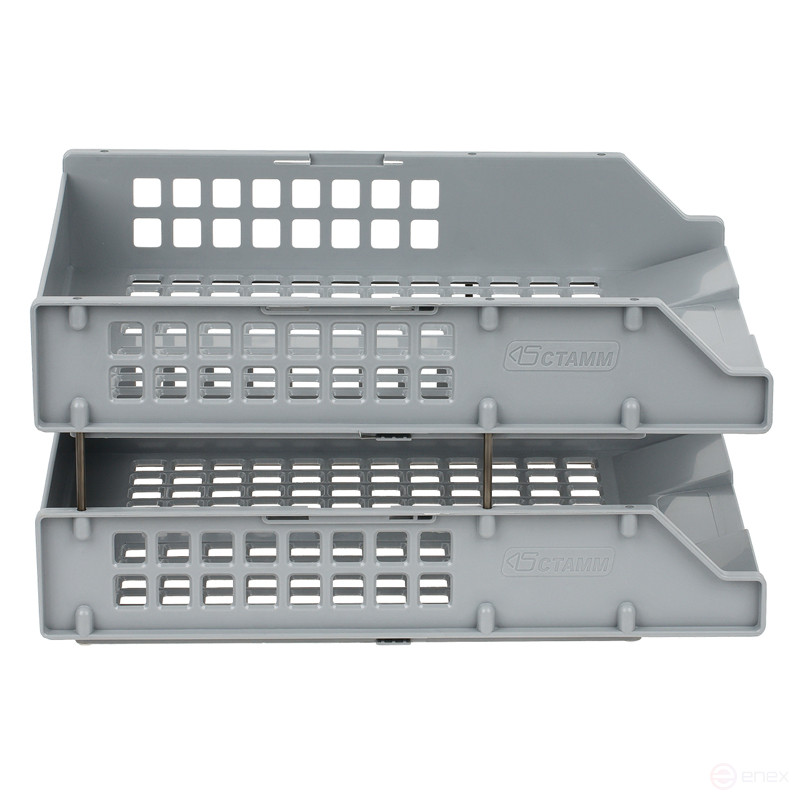 Лоток для бумаг горизонтальный СТАММ "Strong", набор 2шт., на метал. стержнях, серый