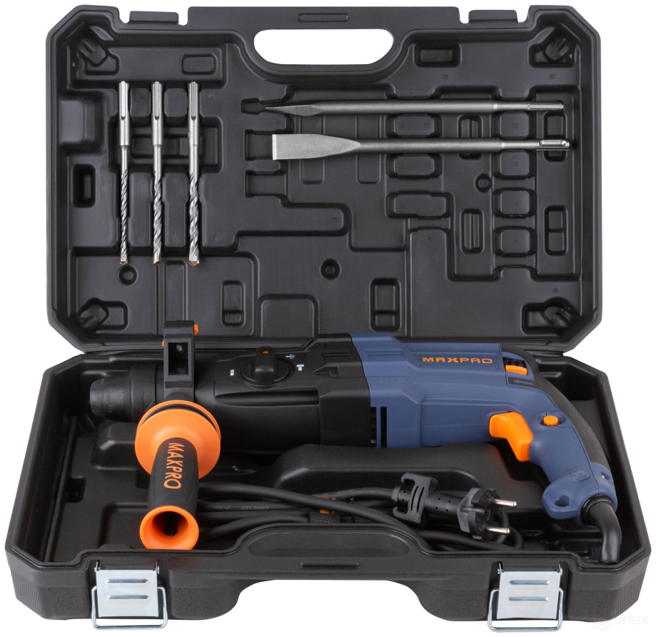 MAX-PRO Rotary hammer mounting 800 W; 0-1100 rpm; 2.8 J; 3 modes; L/W/M-30/26/13; 3.4 kg; SDS-PLUS; anti-vibration handle; rubber inserts; cut