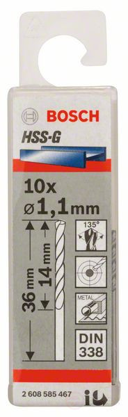 Свёрла по металлу HSS-G, DIN 338 1,1 x 14 x 36 mm