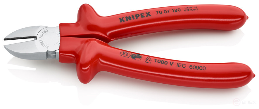 Бокорезы VDE, рез: провол. мягк. Ø 4 мм, средн. Ø 3 мм, твёрд. Ø 2.5 мм, L-180 мм,, 62 HRC, хром, 1-к ручки