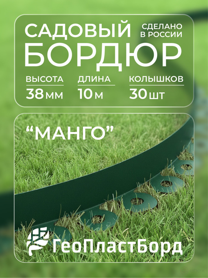Plastic Mango garden board Geoplastboard, height 38 mm, 10 meters +30 stakes, green
