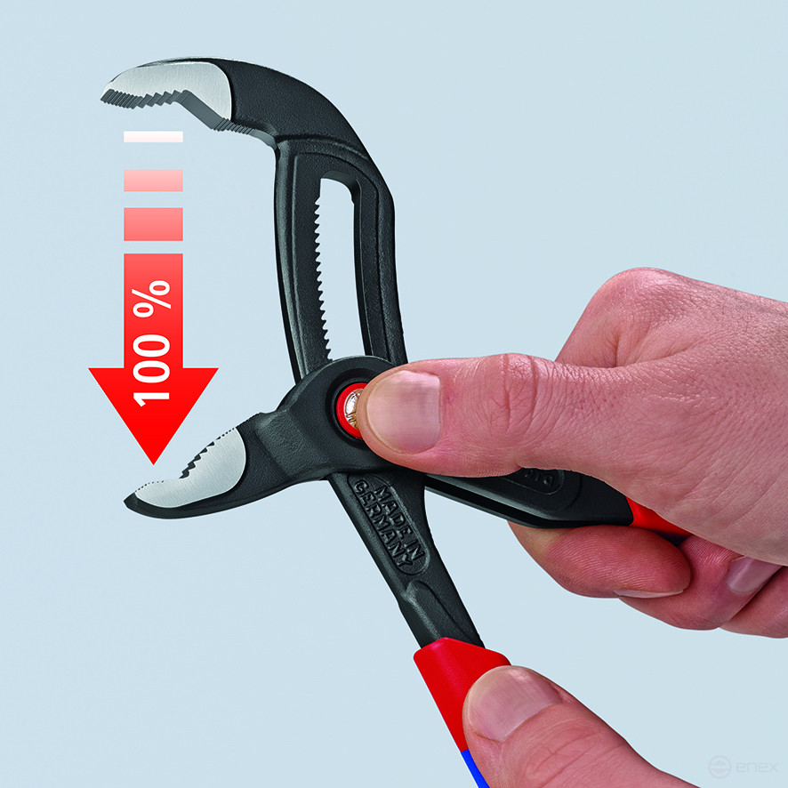 KNIPEX COBRA® QuickSet клещи переставные с фиксатором, быстрая установка, 70 мм (2 3/4"), под ключ 60 мм, L-300 мм, серые, 1-к ручки