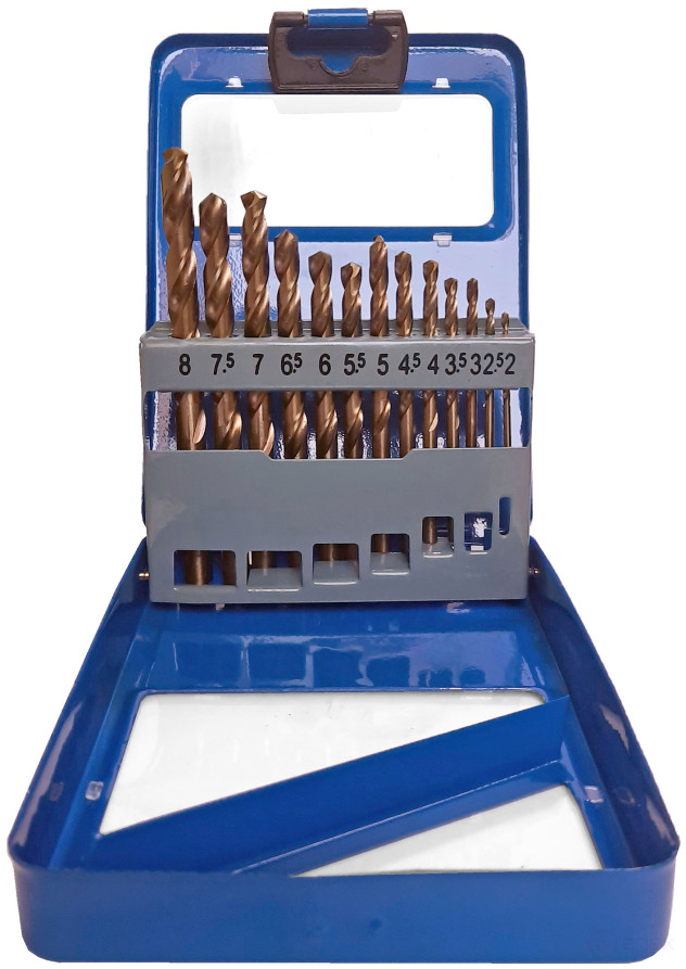 Набор сверл по металлу с кобальтом 5% в металлической коробке; 2-8 мм (через 0,5 мм), 13 шт., Cutop Profi