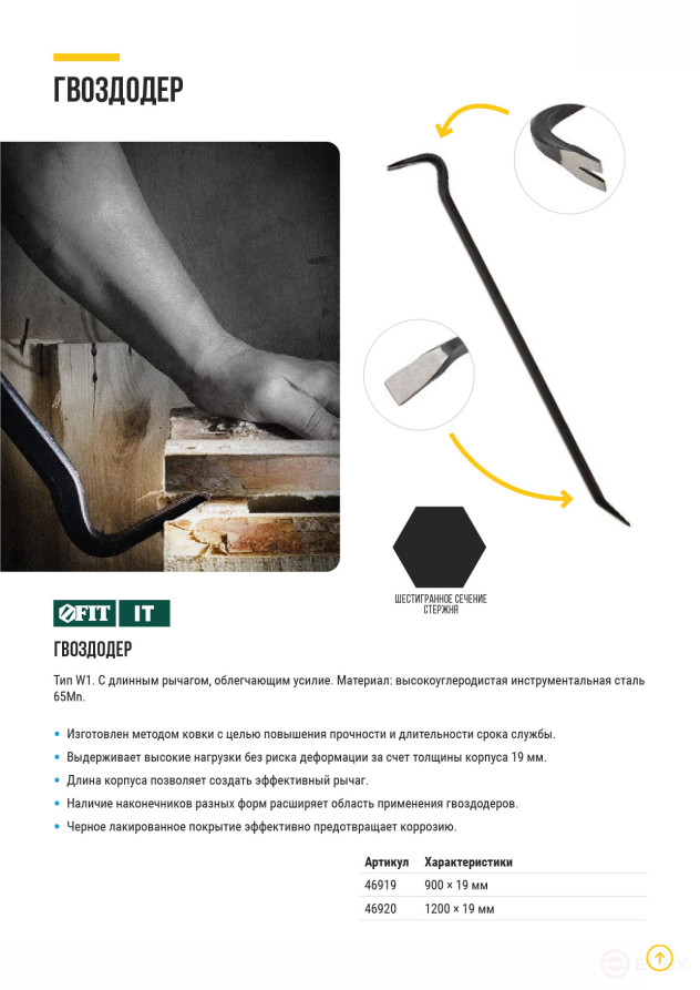 Гвоздодер, тип W1 1200х19 мм