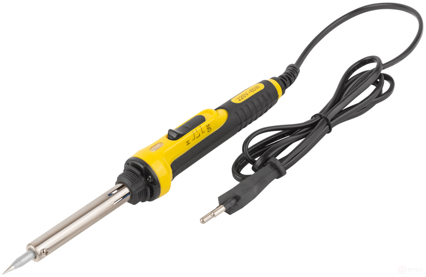 220 V soldering iron, 2 operating modes, stand, switch, rubberized handle, cone tip, 30W / 60W