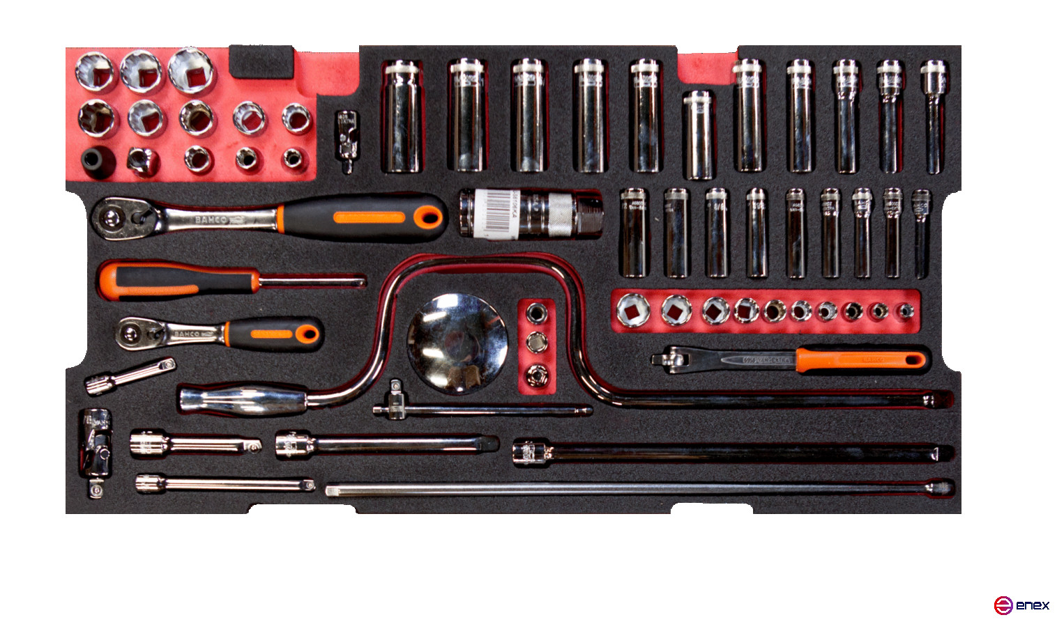 Fit&Go Set of 1/4" + 3/8" socket heads in a bed, 61 items