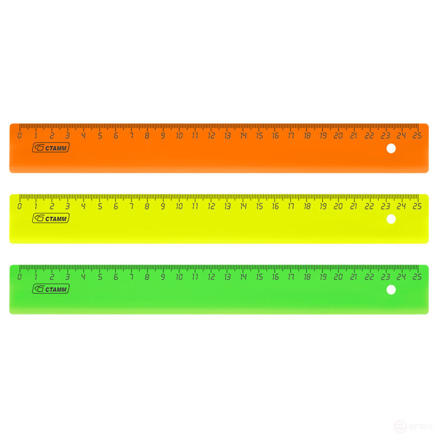 Линейка 25см СТАММ, пластиковая, непрозрачная, неоновые цвета, ассорти