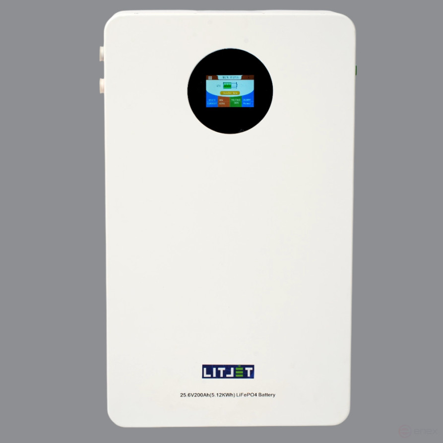 Литиевый аккумулятор тяговый ЛИТДЖЕТ GREEN LiFePO4 25,6V 200Ah 5KWh CAN/RS485, настенный с дисплеем