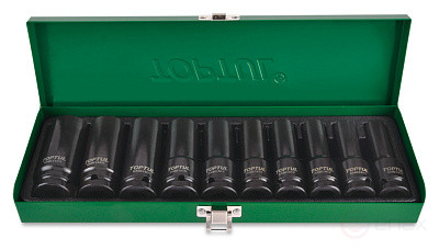 Set of elongated 1/2" impact heads from 10 to 24 mm, 10 pieces TOPTUL GDAD1002