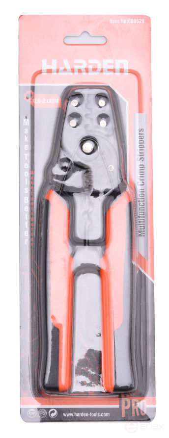 Клещи электромонтажные многофункциональные: для обжима, снятия изоляции и резки провода 0.6-2.0mm // HARDEN