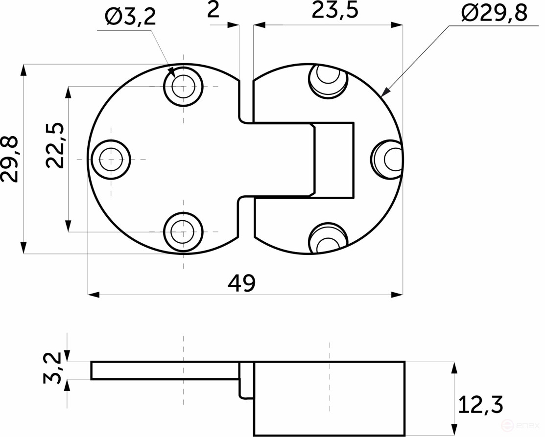 Secretarial hinge metal/metal d30mm nickel AKS