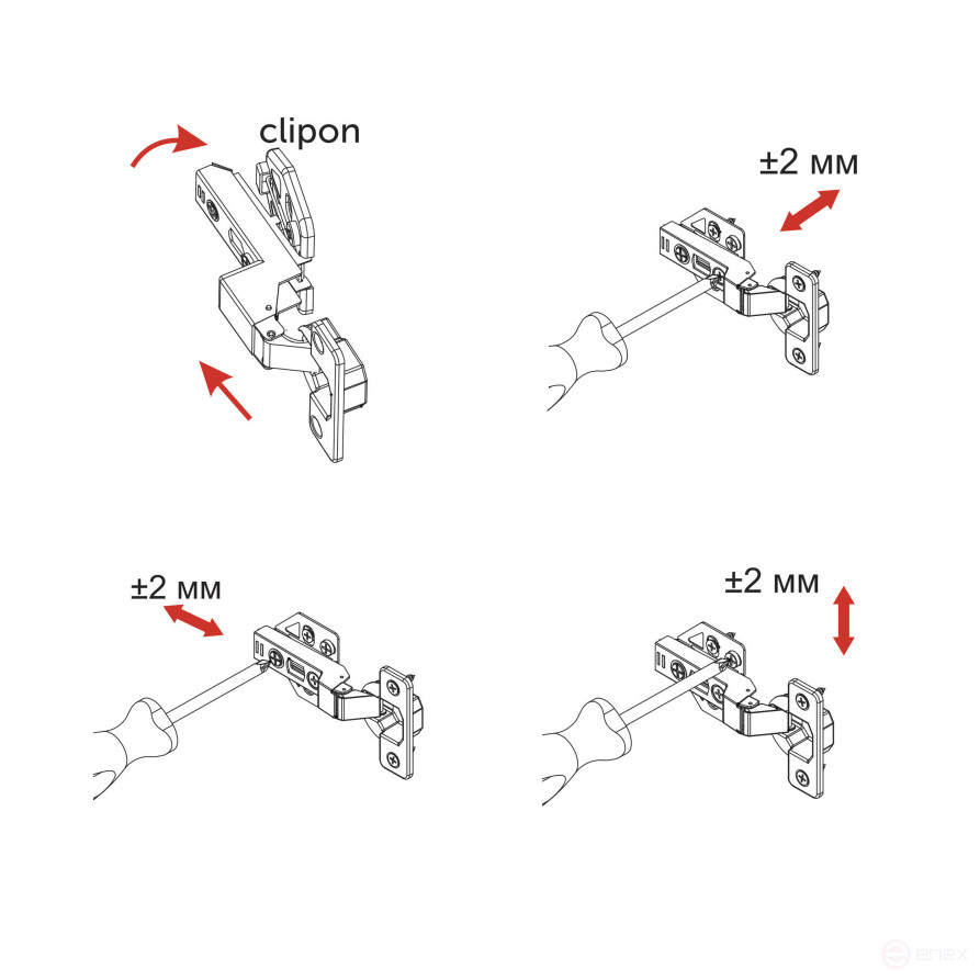 Петля внутренняя с доводчиком 48мм h3 clip-on AKS PLUS 3D (саморезы, заглушки)