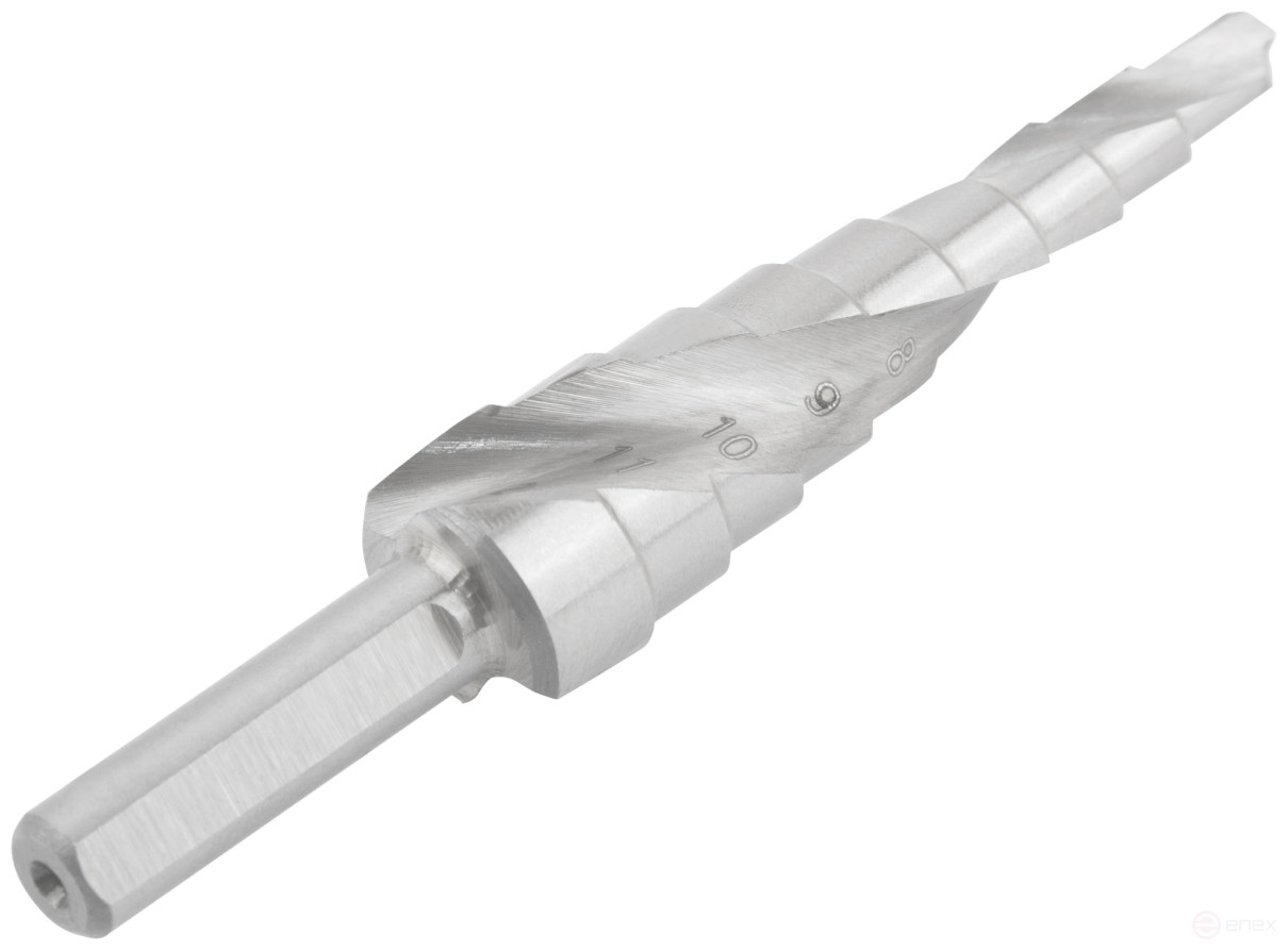 HSS step drill for metal, spiral profile, 9 steps, 4-12 mm