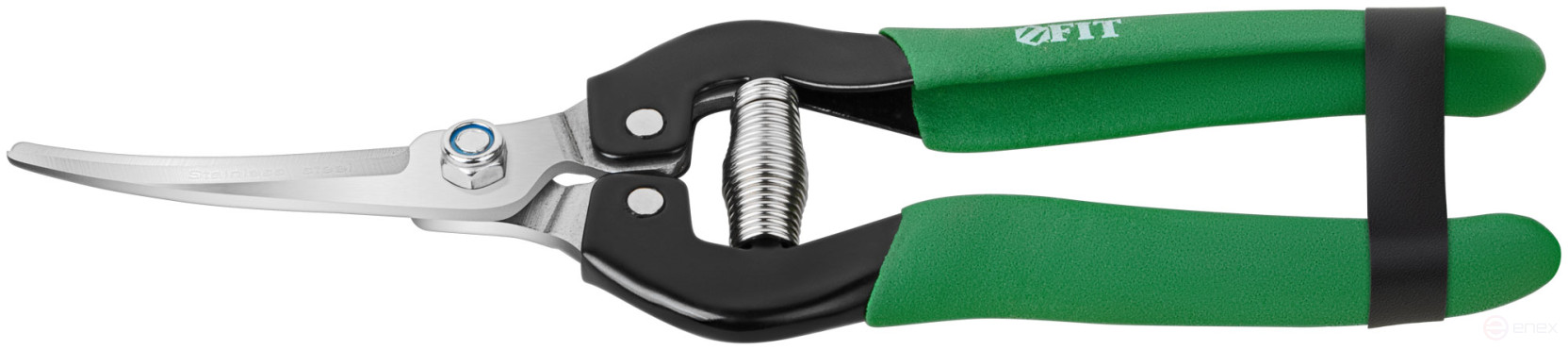 Секатор садовый, режущие кромки внахлест, изогнутые лезвия нерж. сталь, ПВХ накладки на ручки 190 мм