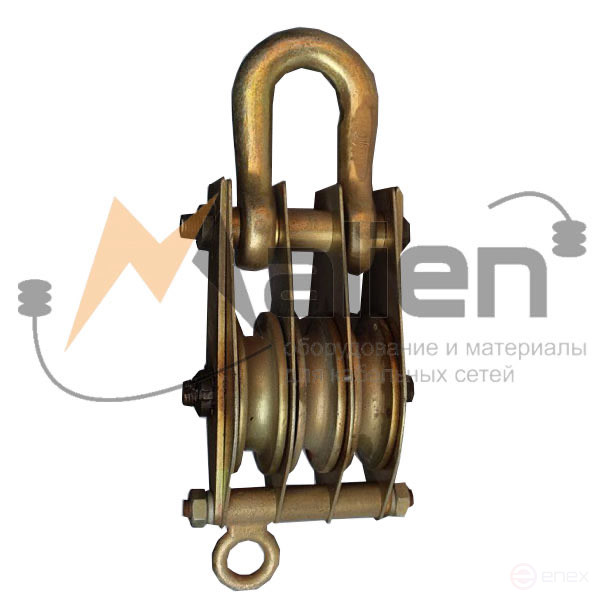 Блок монтажный (отводной) с ушком МБ 30-3У (3,2 тонны, 3 шкива, оцинкованный корпус) МАЛИЕН