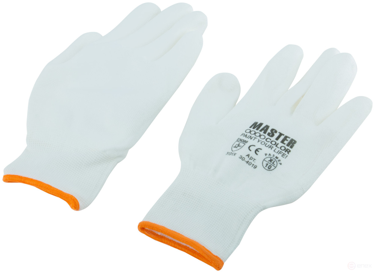 Перчатки белые, полиэстер с обливкой из полиуретана (водоотталкивающие), р-р XL/10
