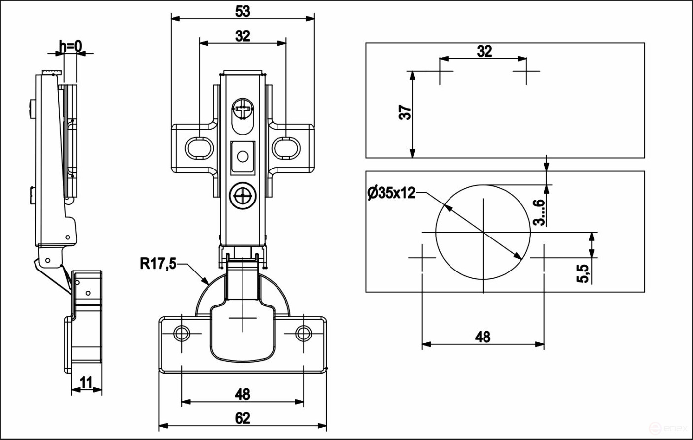 Overhead hinge with door closer 48mm h0 clip-on AKS LIGHT