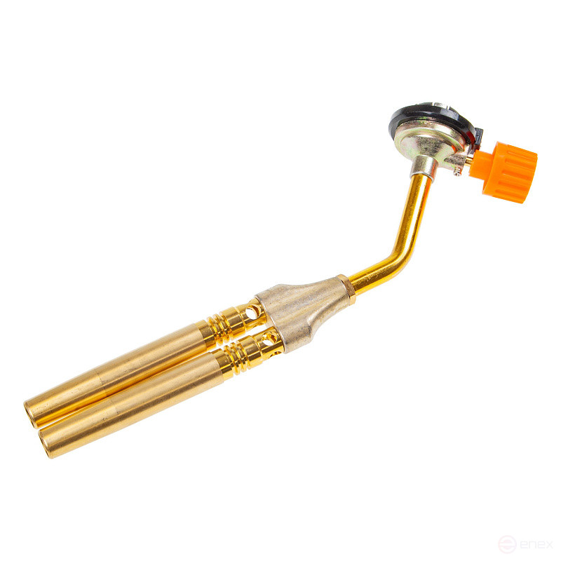 Горелка ER-17903 газовая под цанговый баллон без пьезоподжига с двойным соплом (t-1300гр., угол поворота сопла 360гр. ), в блистере ЭВРИКА /1/100