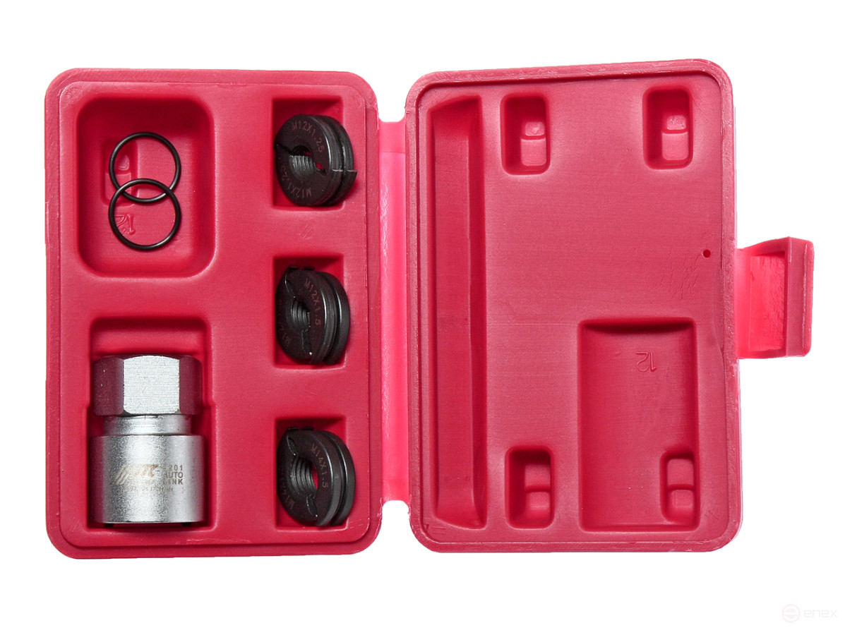 A set of tools for restoring the thread of wheel studs (M12x1.25, M12x1.5, M14x1.5) in the JTC case