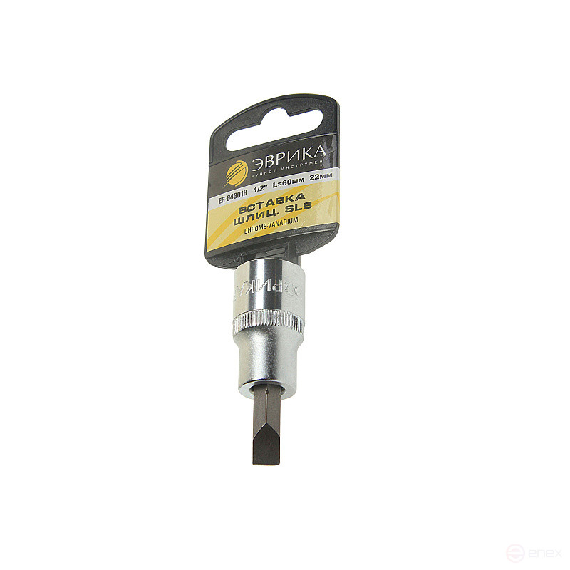 Насадка-вставка с битой шлиц SL 8 ER-94301H 1/2 8мм L=60мм (с держателем) ЭВРИКА /1/20