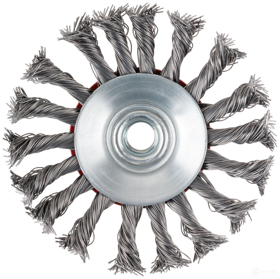 Корщетка-колесо с наклоном, гайка М14, стальная витая проволока 115 мм, блистер