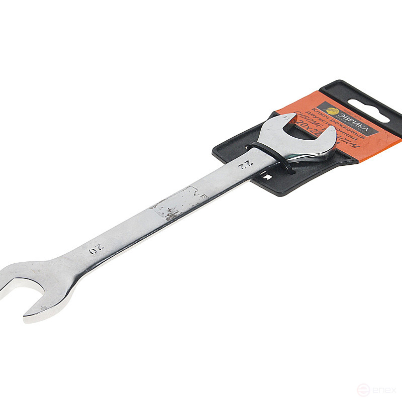 Ключ рожковый 20х22мм ER-32022 (Chrome vanadium) на держателе сатинированный ЭВРИКА 1/10