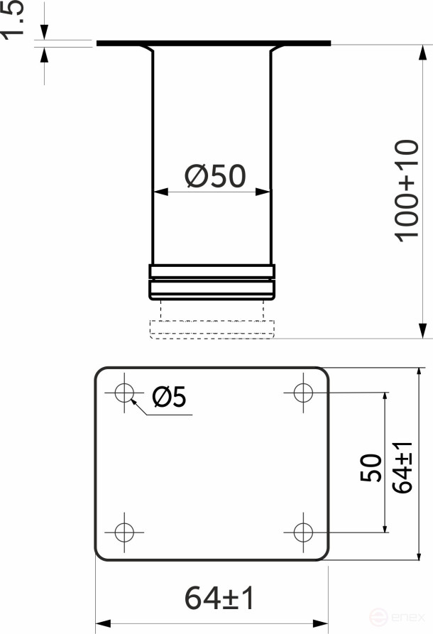 Опора меб. мет. d50 h100 с регул. черный AKS