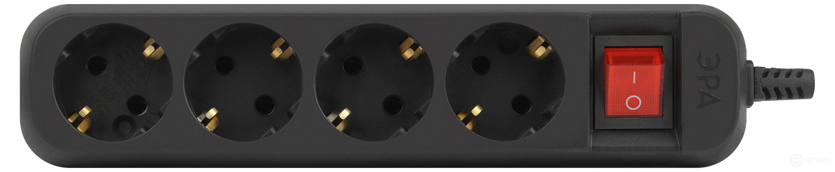 ERA KX-4es-B Block 4 Sockets with ground connection with Switch Black