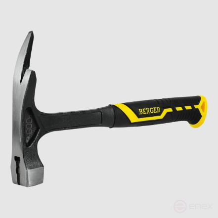 Молоток кровельщика цельнокованый 600 г. 326 мм, магнит, 3-компонентная рукоятка, BERGER BG1528