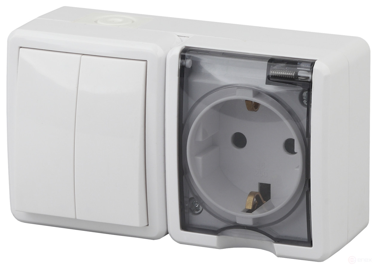 Socket Block with Switch ERA Expert 11-7402-01 Dual IP54 16A-10AX-250V AC White