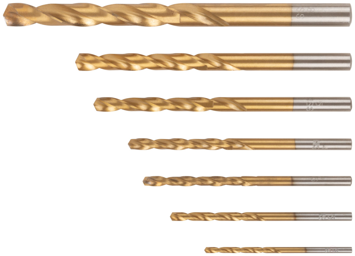 Набор сверл HSS по металлу, титановое покрытие, 7 шт. (2-3-3,5-4-5-6-8 мм)
