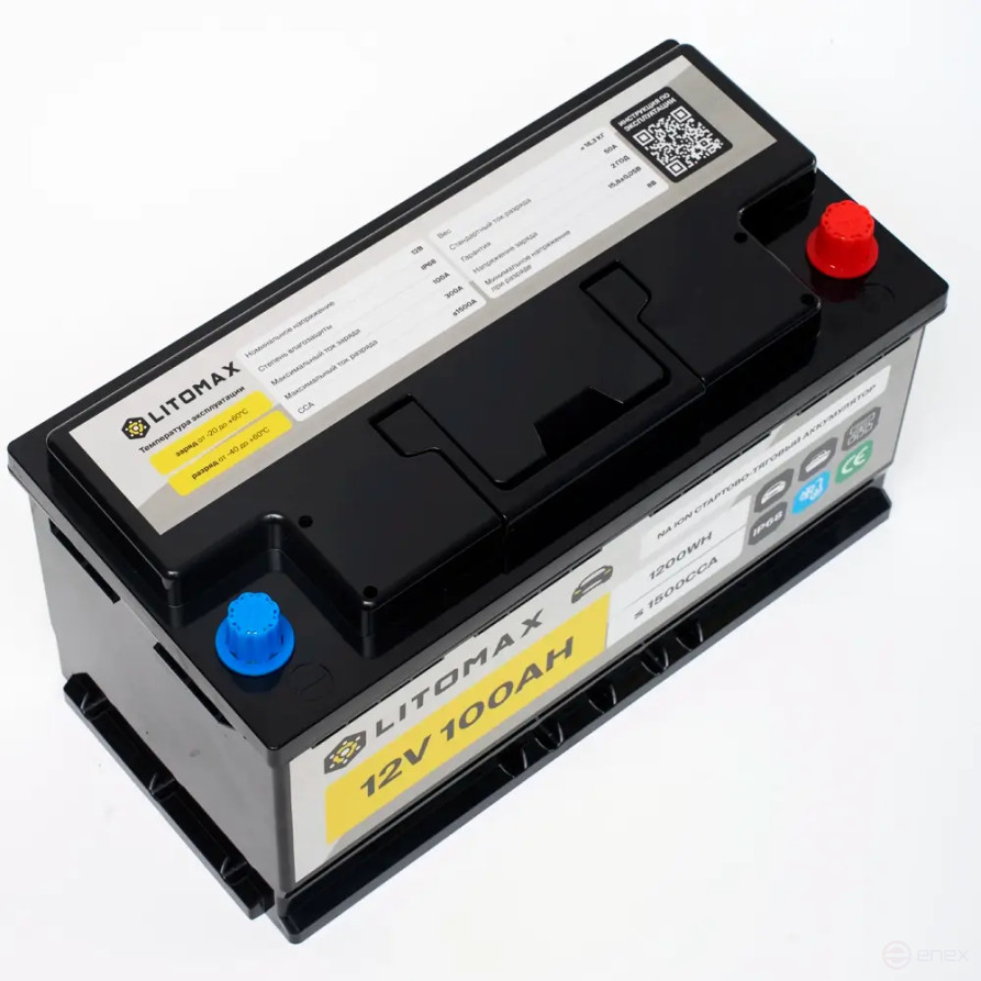 Натриевый аккумулятор стартово/тяговый LITOMAX Na+ 12V 100Ah 1500CCA R+ IP68