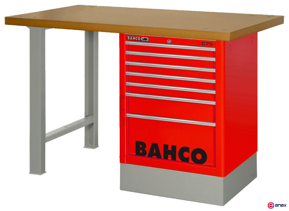 Heavy-duty workbench, MDF table top with 2 legs and 6 orange drawers 1800 mm x 750 mm x 1030 mm