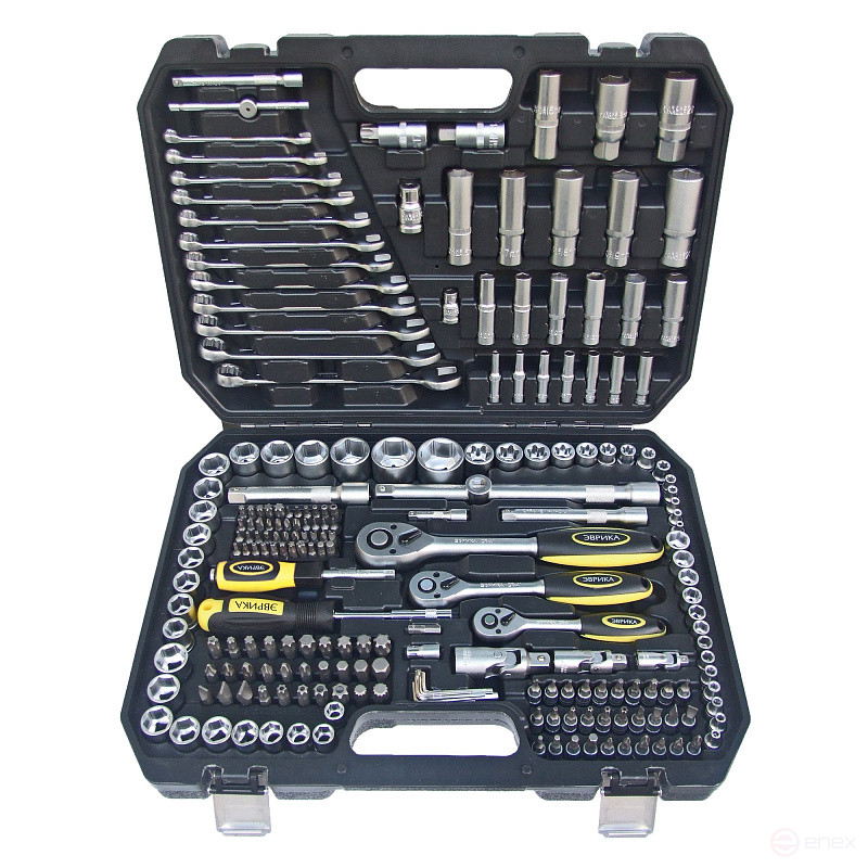 Набор инструмента ER-80216: 1/2"&1/4"&3/8"DR 6-гранный 216 предметов ЭВРИКА /1/2