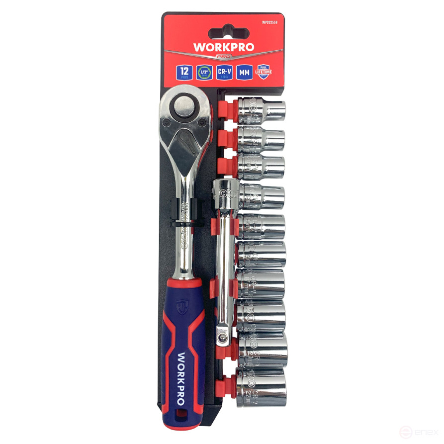 Heads with accessories 1/2" 12pcs WP202558 WORKPRO