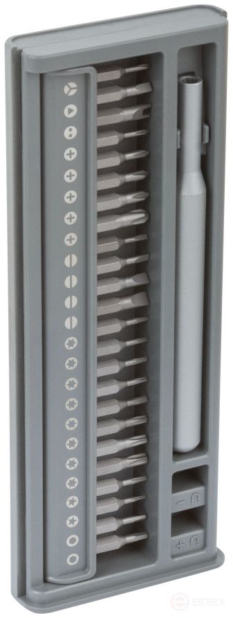 Screwdriver with bits for precision work, 24 CrV bits, plastic box