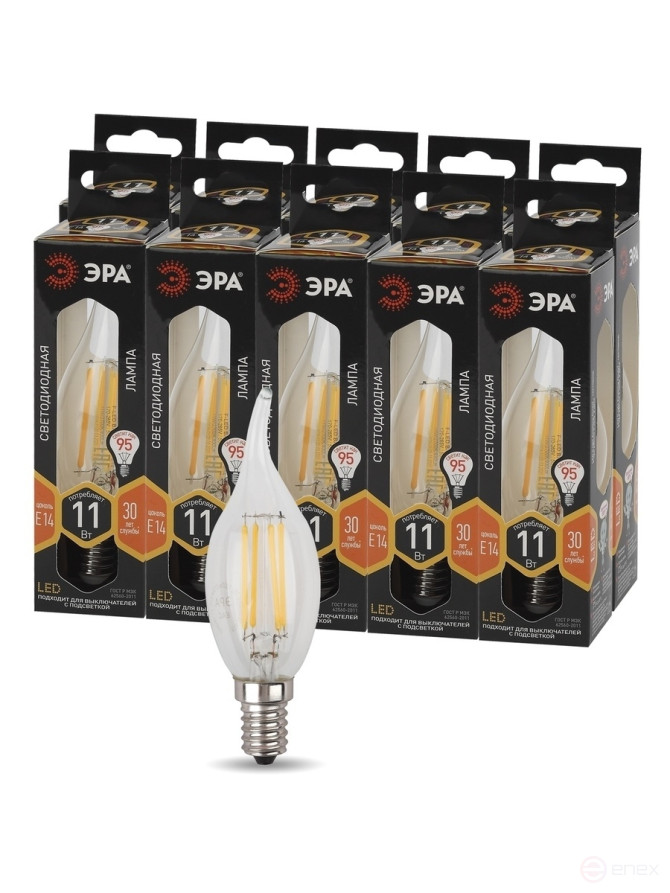 LED ERA Lamp F-LED BXS-11W-827-E14 11W Filament Candle in the wind Warm White light E14