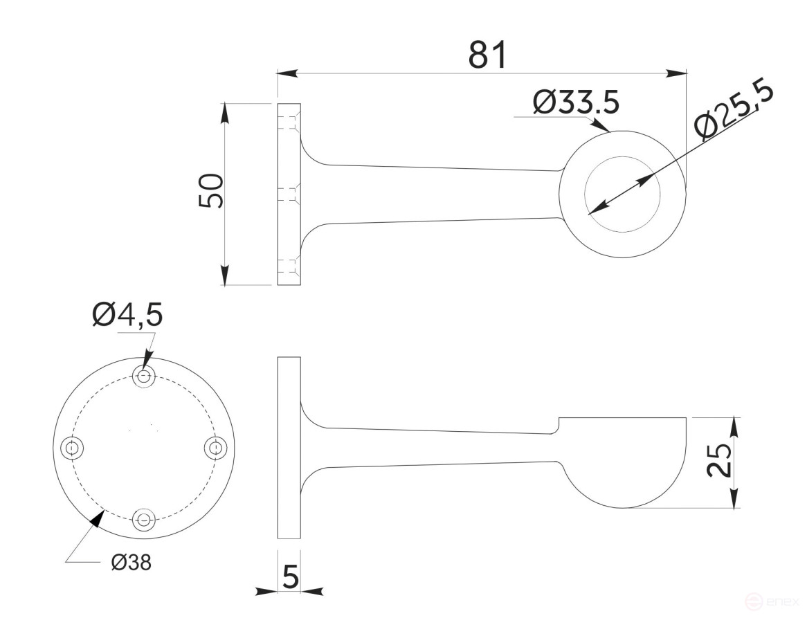 Держатель дистанционный концевой трубы d25 (995), хром AKS