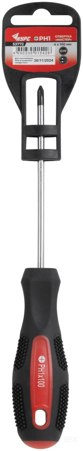 Screwdriver "Master", CrV steel, rubberized handle 4x100 mm PH1
