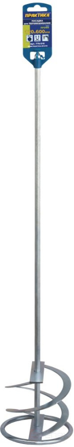 Насадка для перемешивания ПРАКТИКА хвостовик НЕХ 10, 120 х 600, гипс, клей д/плитки (779-516)