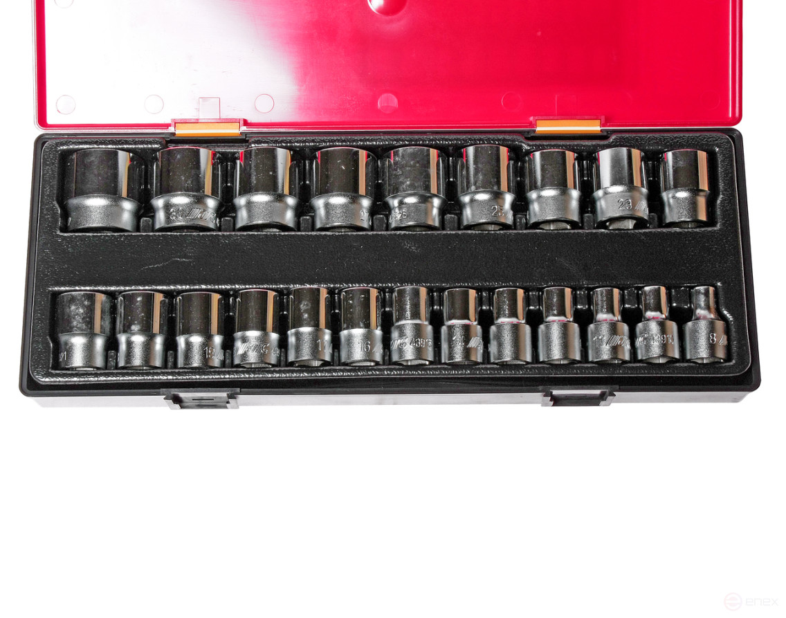Набор головок торцевых 1/2" 12-ти гранных 08-32мм 22 предмета в кейсе JTC