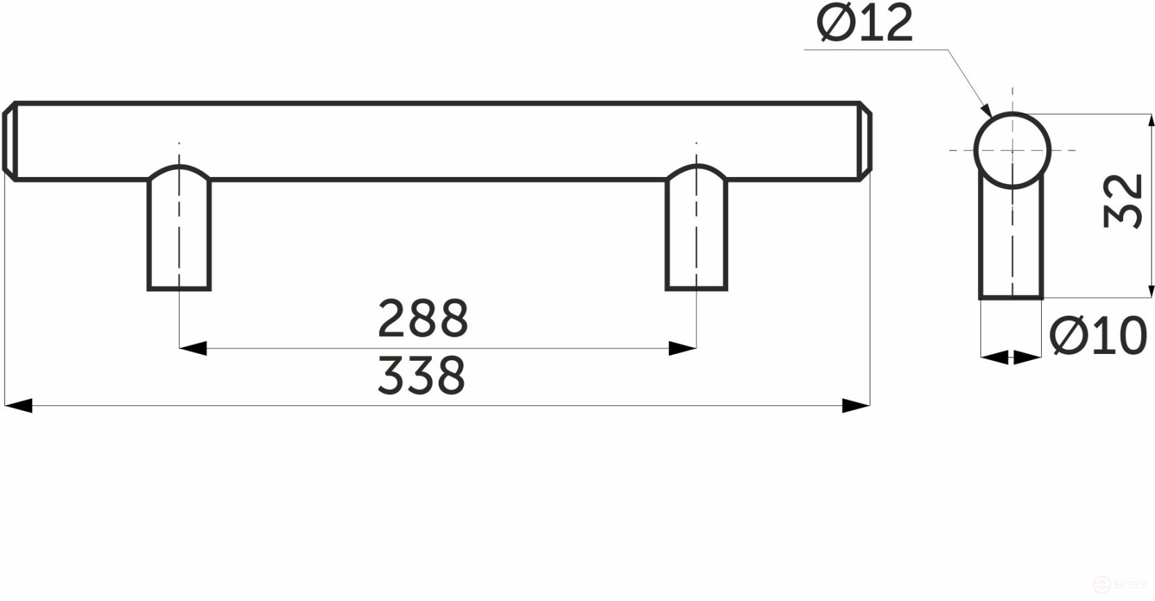 Metal railing handle 288/338 steel chrome AKS
