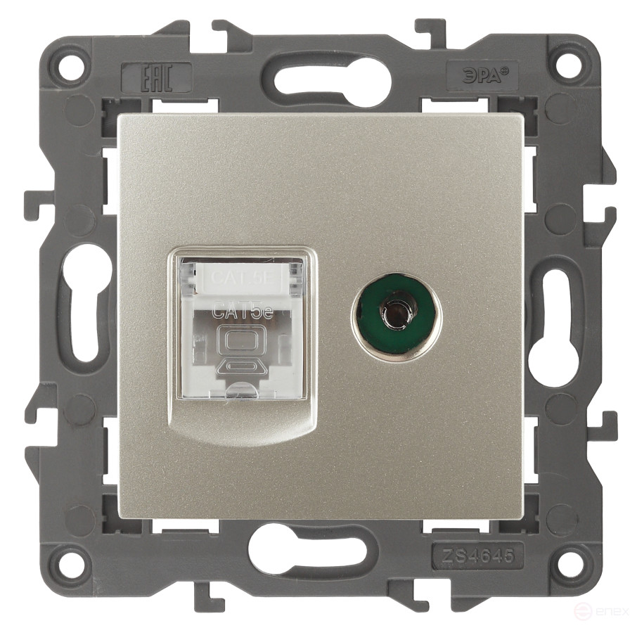 Розетка ЭРА Elegance 14-3110-04 RJ45+TV IP20 шампань